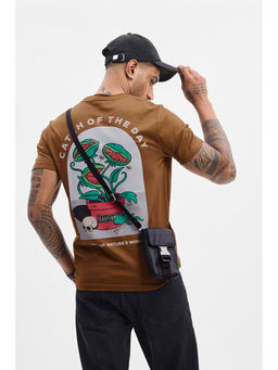 Snitch - Caution Brown Graphic Printed Slim Fit T-Shirt