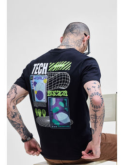 Snitch - Tech World Black Printed Slim Fit T-Shirt