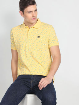 Arrow Sports - Yellow Floral Cotton Polo T-Shirt