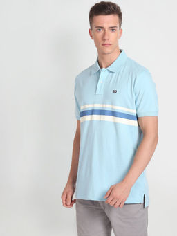 Arrow Sports - Blue Horizontal Stripe Cotton Polo T-Shirt