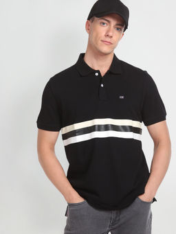 Arrow Sports - Black Horizontal Stripe Cotton Polo T-Shirt