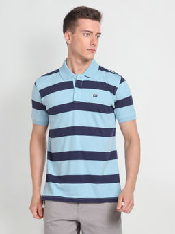 Arrow Sports - Blue Horizontal Stripe Cotton Polo T-Shirt