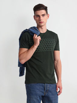 Arrow Sports - Olive Printed Cotton T-Shirt