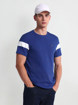 Arrow Sports - Blue Solid Crew Neck Cotton T-Shirt