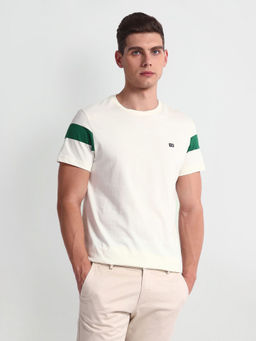 Arrow Sports - Off White Solid Crew Neck Cotton T-Shirt
