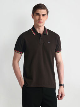 Arrow Sports - Grey Tipped Collar Solid Polo T-Shirt