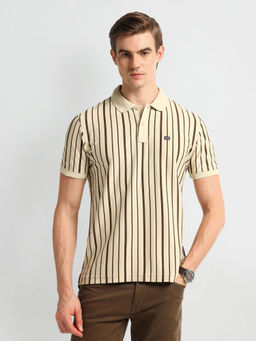 Arrow Sports - Beige Vertical Stripe Polo T-Shirt