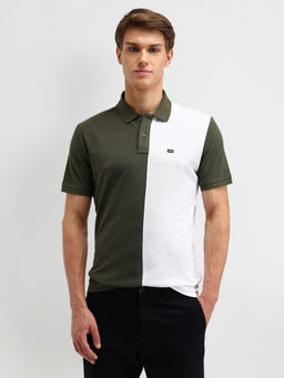 Arrow Sports - Green Colour Block Regular Fit Polo T-Shirt