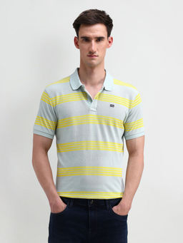 Arrow Sports - Grey Striped Regular Fit Polo T-Shirt