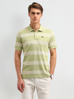 Arrow Sports - Green Horizontal Striped Regular Fit Polo T-Shirt