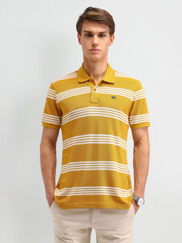 Arrow Sports - Mustard Striped Regular Fit Polo T-Shirt