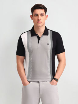 Arrow Sports - Black Regular Fit Striped Polo T-Shirt