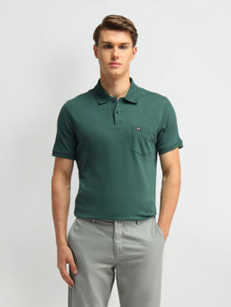 Arrow Sports - Green Solid Cotton Polo T-Shirt