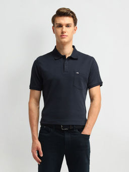 Arrow Sports - Navy Blue Solid Cotton Polo T-Shirt