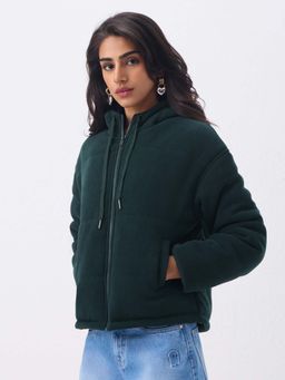 The Souled Store - Women Bottle Green Solid Puffer Jacket