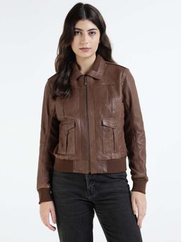 Royal Enfield - Women Brown Solid Biker Jacket