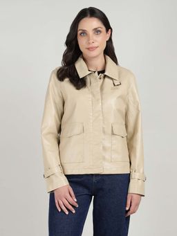 Royal Enfield - Women Beige Solid Biker Jacket