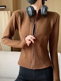 Outzidr - Women Brown Solid Jacket