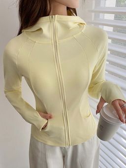 Outzidr - Women Yellow Solid Hooded Jacket