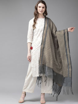 Juniper - Beige Chanderi Cotton Dobby Dupatta