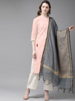 Juniper - Grey Chanderi Cotton Dobby Dupatta