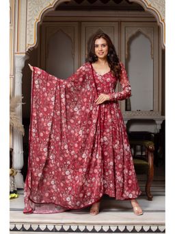 ETHNICSAA - Red Floral Printed Muskaan Anarkali Kurta with Pant and Dupatta (Set of 3)
