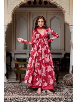 ETHNICSAA - Red Floral Print Vidhi Anarkali Kurta with Palazzo and Dupatta (Set of 3)