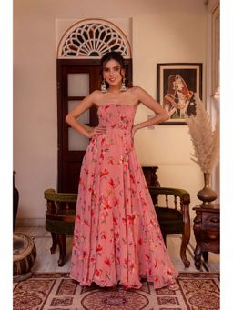 ETHNICSAA - Pink Floral Printed Khashish Maxi Dress