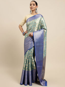 Mimosa - Womens Kanjivaram Art Silk Saree with Unstiched Blouse (5646-10263-TD-GY-RB)
