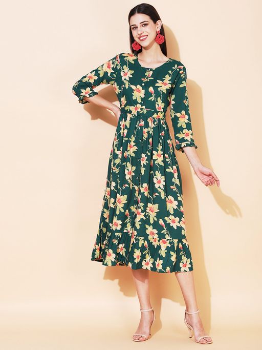 slim fit dress slacks Cowl Neck Floral Print Midi Dress