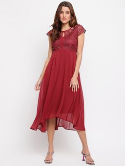 Latin Quarters - Maroon A-line Lace Dress