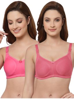 Floret - Women Non Padded & Non-Wired Full Coverage Pink T-Shirt Bra (Pack of 2)
