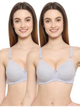 Floret - Women Padded & Non-Wired Full Coverage Grey T-Shirt Bra (Pack of 2)