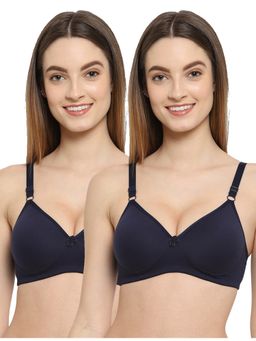 Floret - Women Padded & Non-Wired Full Coverage Navy Blue T-Shirt Bra (Pack of 2)
