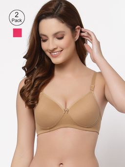 Floret - Women Padded & Non-Wired Full Coverage T-Shirt Bra (Pack of 2)