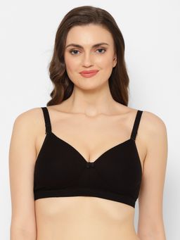 Floret - Women Padded & Non-Wired Full Coverage Black T-Shirt Bra