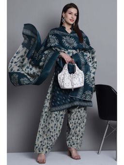 Rajnandini - Women Teal Printed Kurta with Salwar and Dupatta (Set of 3)