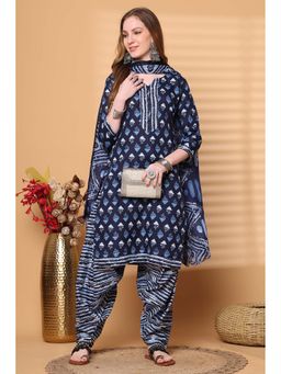 Rajnandini - Women Navy Blue Printed Kurta with Salwar and Dupatta (Set of 3)