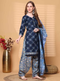 Rajnandini - Women Navy Blue Printed Kurta with Salwar and Dupatta (Set of 3)