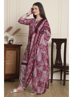 Rajnandini - Women Maroon Floral Kurta with Salwar and Dupatta (Set of 3)