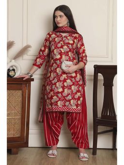 Rajnandini - Women Red Floral Kurta with Salwar and Dupatta (Set of 3)