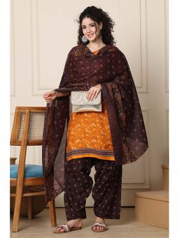 Rajnandini - Women Mustard Printed Kurta with Salwar and Dupatta (Set of 3)