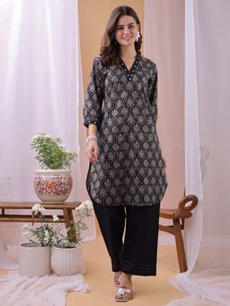 Shaily - Women Black Floral Kurta with Pant (Set of 2)
