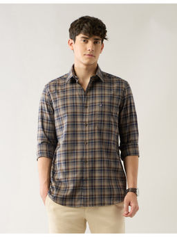 Arrow Sports - Men Plaid Checks Air Soft Shirt Brown