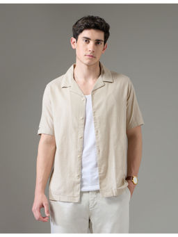 Arrow Sports - Men Cuban Collar Night Is Young Solid Shirt Beige