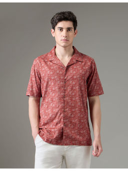 Arrow Sports - Men Cuban Collar Night Is Young Floral Shirt Red