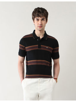 Arrow Sports - Men Horizontal Stripes Regular Fit Polo T-Shirt Black