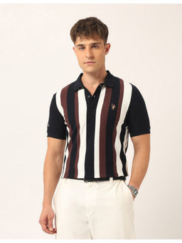 U.S. Polo Assn. Denim Co. - Men Vertical Stripes Muscle Fit Polo T-Shirt Navy Blue