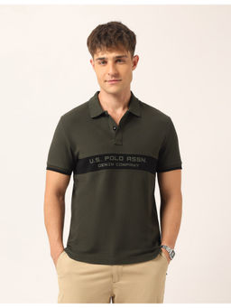 U.S. Polo Assn. Denim Co. - Men Brand Solid Embossed Muscle Fit Polo T-Shirt Green