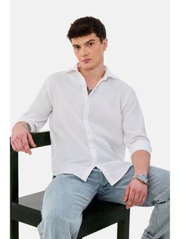 Snitch - White Solid Slim Fit Shirt